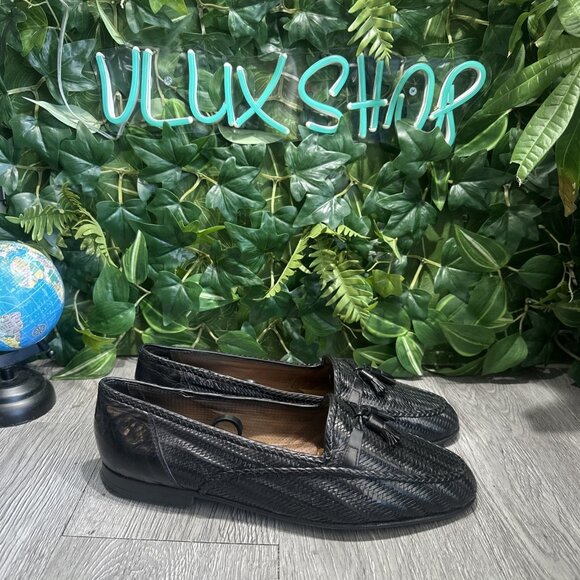 Bally Mens Loafers Tassel dark Black Woven Leather US 11 M - Picture 1 of 11